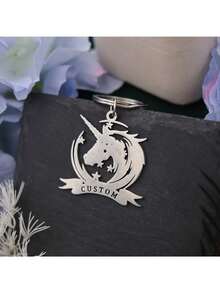 定制钥匙扣（不含链子），可爱卡通独角兽钥匙扣，个性化名字钥匙扣，不锈钢动物马形吊坠，定制铭牌钥匙扣，情侣/朋友礼物 - 款式6 - 查看 3