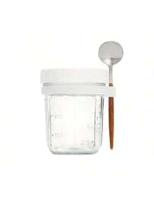 1个便携式燕麦片和酸奶杯 - 梅森玻璃早餐碗，带盖和勺子，非常适合盛装沙拉和冰沙，餐厅和家庭使用皆宜 - 彩色 - 查看 7