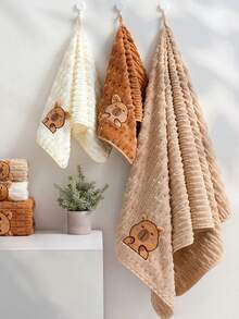 2pcs/Set Baby Soft Absorbent Coral Fleece Towel + Bath Towel Set, Embroidered, Family Pack