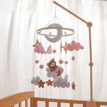 Nordic Style Handmade Felt Pink Bear Baby Crib Bell, Infant Sleep Soothing Wind Chime