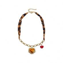 Collar con estampado de leopardo para mujer, colgante de corazón/sol, accesorios de joyería personalizados. - Multicolor - Ver 6