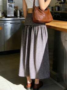 Women's Long Skirts Dropped Waist Plaid Skirts Summer Casual A-Line Skirts Streetwear - màu nâu - Xem 4