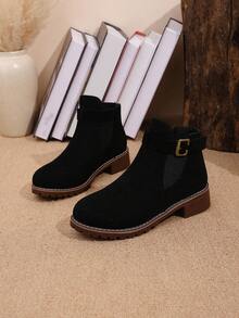 2025 Bestselling Black Boots For Women, European Style Low Heel Strap Buckle Short Boots, Plus Size Chunky Heel Chelsea Boots, Fashion & Comfortable Versatile - Black - View 6