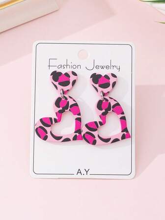 1 par de pendientes con diseño de estampado de leopardo rosa vintage para mujeres, accesorio perfecto para citas y uso diario, invierno