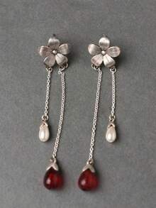 1 Pair Retro Fashion Simple Flower Faux Pearl Tassel Pendant Earrings Women's Personalized Holiday Party Jewelry Gift - Earrings - View 1