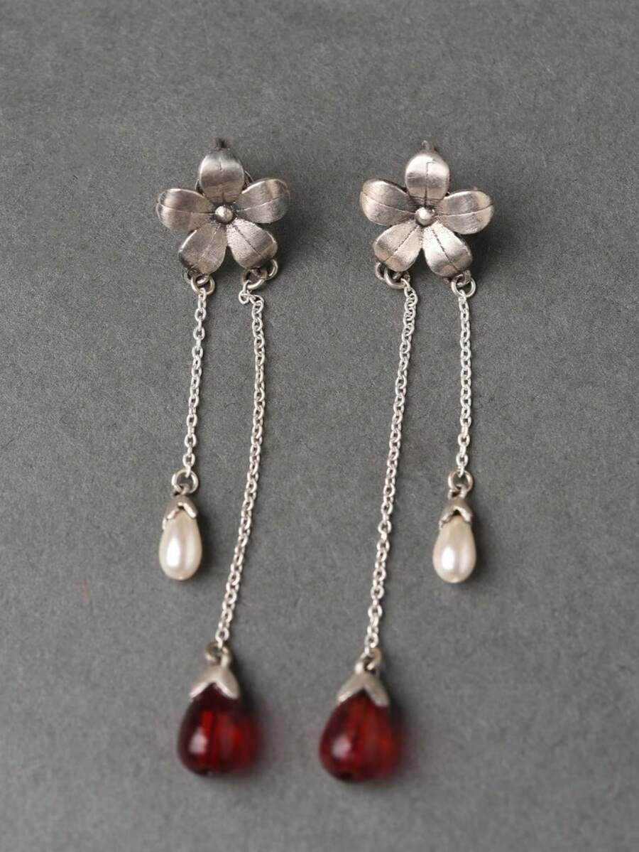 1 Pair Retro Fashion Simple Flower Faux Pearl Tassel Pendant Earrings Women's Personalized Holiday Party Jewelry Gift - Earrings - View 1