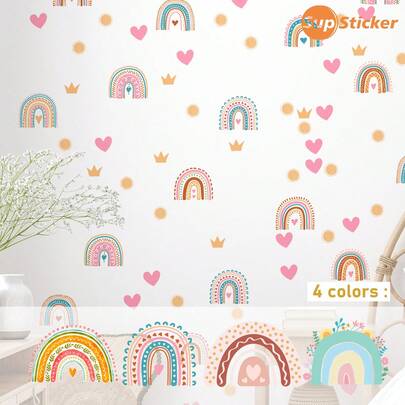 Assorted Rainbow Pattern, Asymmetrical Heart & Pentagram Self-Adhesive Wall Stickers, Easy To Peel And Stick, Fresh Style, Diverse Patterns, Highly Decorative, Suitable For Children's Room, Living Room Corner, Homestay Space, Creative Studio Decor, Refresh The Space, 9.3*12.8inch