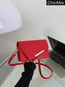 Metal Decor Square Bag Flap Magnet Fashion - Red - View 2