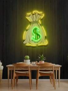 1 pieza Decoración de pared con luz de neón, con forma de monedero, luz blanca cálida, alimentado por USB, adecuado para decoración del hogar, dormitorio, tienda, letrero de neón LED, unisex, decoración de pared con arte alimentado por USB - Luz blanca cálida + luz verde - Ver 7