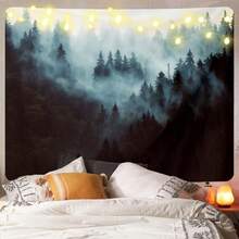 1pc Polyester Misty Evergreen Forest Tapestry, Suitable For Living Room & Bedroom Decor, Forest Landscape Design, Soft Fabric, Large Size, Home Decor, Elegant And Atmospheric Style, Showcasing Misty Natural Scenery - Multicolor - View 12