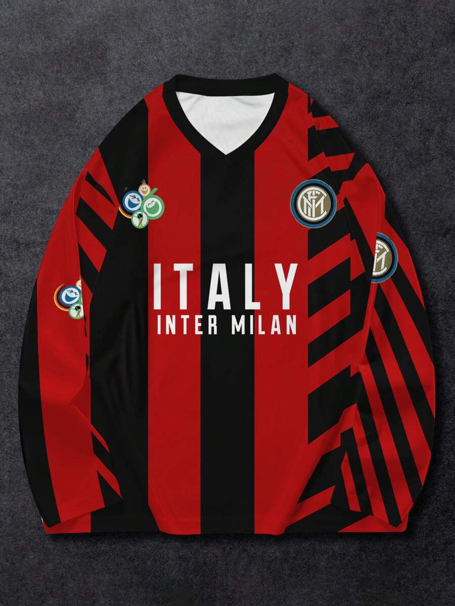 Áo thun dài tay nam dáng rộng in chữ và số, thoải mái và nhẹ, phong cách thường ngày sinh viên/đường phố, phù hợp cho mùa xuân, hè và thu. - Đỏ - Xem 1