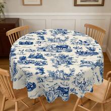 1pc Vintage Country Farmhouse Style Table Cover, Holiday Gatherings, Camping Picnics,  Party Decor, Kitchen Accessories,  Outdoor&Room Decor, Perfect Gift For Friends, Round And Rectangular Tablecloth - Màu xanh lam - Xem 10