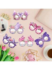 12pcs/6pcs Floral & Butterfly Pattern Paper Glasses, Party Decorations, Butterfly Theme Party Photo Props, Colorful Butterfly Glasses, Butterfly Theme Birthday Party Decorations - Multicolor - View 6