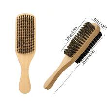 1pc Natural Wooden Hair Brush | Black Bristles + Ergonomic Handle Design | Scalp Massage & Hair Smoothing, Suitable For Daily Grooming & Home Use - Multicolor - View 11