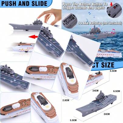 2PCS Aircraft Carrier Toy Cruise Ship With Lights And Sounds Model Aircraft Carrier Navy Ship Nautical Decorations Ocean Theme Party Supplies For Boys Gift Age 3-8 CollectionMaterial Safety And Rich Functionality