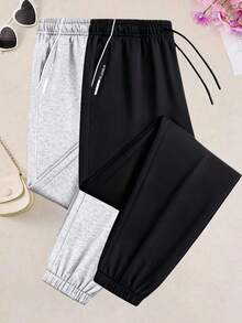 Women's Printed Pocket Jogger Pants - Soft & Comfortable Activewear Casual Pants, Suitable For Outdoor Running, Yoga And Travel - Black - View 2