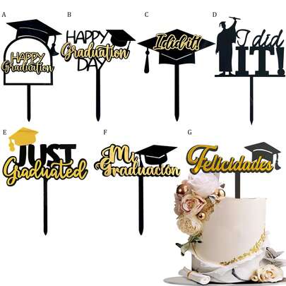 1pc/3pcs/6pcs Gold & Black 2026 Graduation Cake Topper, Suitable For Graduation Theme Party DIY Cake & Dessert Decorations