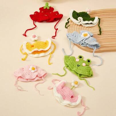 PETSIN 1pc Handmade Knitted Puppy/Cat/Frog Shaped Pet Hat, Made Of Polyester, Funny Costume Party Headwear Suitable For Small Cats