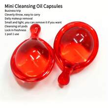 40粒深层清洁卸妆油胶囊，面部卸妆油胶囊，旅行装，迷你面部卸妆油，商务旅行面部卸妆，清洁不堵塞毛孔，保湿，无残留，温和卸妆油，适合所有肤质 - 紅色 - 查看 8