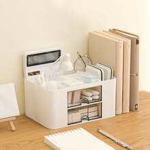 双抽屉桌面收纳盒，多功能桌面笔筒，五格桌面整理盒，办公桌面收纳盒