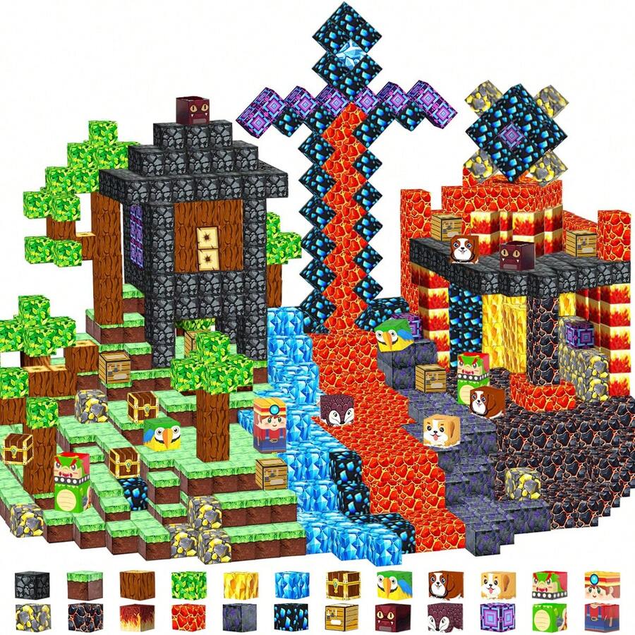 Bộ xếp hình nam châm 100/200/300 mảnh chủ đề Thế giới dung nham - Khối xếp hình nam châm với trò chơi xây dựng hang động kỳ diệu, thích hợp làm quà sinh nhật - Đồ chơi STEM phát triển giác quan cho bé gái và bé trai từ 3 tuổi trở lên - Nhiều màu - Xem 1