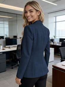 HOMEYEE Áo khoác blazer cổ bẻ tay dài, kiểu dáng thường ngày, thanh lịch, đa năng, phù hợp cho mùa xuân, hè, thu, đông, đi nghỉ mát, công sở và mặc đi làm. - Màu xanh hải quân - Xem 2