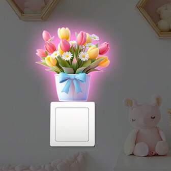 1pc Cartoon Luminous Flower Bouquet Outlet Sticker, Girly Self-Adhesive Decorative Sticker For Home Switch Panel Beautification