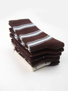 5 Pairs Women's Brown Striped & Polka Dot Slouch Socks - Fashionable, Mature & Minimalist Style, Soft & Comfortable For Autumn & Winter. Suitable For Daily Wear, Unisex Mid-Calf Socks For Home Use, Perfect As A Fashionable Gift. - Multicolor - View 3