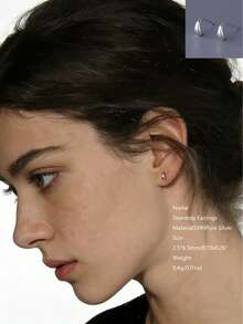 1pc S999 Pure Silver Stud Earrings, Minimalist & Versatile, Suitable As Valentine's Day, Mother's Day, Holiday Gift - White Gold - View 7