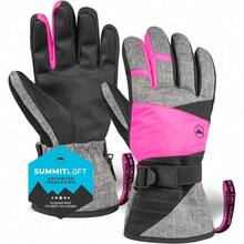 Tough Outdoors Women's Ski Gloves - Waterproof Women's Snow Gloves - Winter Ski Snow Gloves - Snowboard Gloves - Ladies' Cold Weather Gloves - Rosa - Gris espacial con hebilla de muñeca - Ver 6