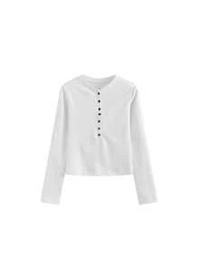 性感修身打底长袖T恤，女士款，独特精致，秋冬必备 - 白色 - 查看 6