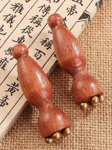 迷你莲花刮痧面部按摩器 - 眼部及面部穴位按摩器，纯黄铜材质，红木手柄，具有抗衰老、放松和护肤功效，适合休闲及办公使用。 - 彩色 - 查看 4