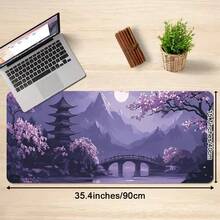 1pc Extra Large Gaming Mouse Pad - Non-Slip Rubber Base, Extra Long Desk Mat, Japanese Cherry Blossom Pagoda Pattern, Purple Background Watercolor Art Design, Suitable For Computer, Office, Office Decor, Artistic Design, Durable Material, Suitable For Office Workers - Purple - View 8