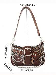 Versatile Crescent Moon Bag, Y2K Millennium Chain Shoulder Bag, Underarm Bag, Handheld Shoulder Crossbody Bag, Chain Mini Bag, Multiple Interchangeable Straps - Brown - View 5