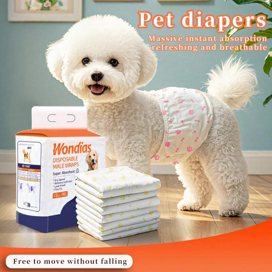 10/12 piezas de pañales grandes desechables para perros macho/hembra con propiedades absorbentes. Cinturón de soporte para perro macho/hembra con diseño a prueba de fugas. Adecuado para perros con incontinencia y pérdida de orina emocional. Paquete de 52 piezas. - Unitalla - Ver 1