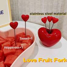 2pcs/1pc Heart-Shaped Fruit Forks, Stainless Steel Fruit Forks - Heart Sweetheart Design, With Stand, Durable Decorative Fruit & Snack Picks, Fashionable Party Accessory, Sturdy Design, Home & Commercial Fruit Skewers, Cute Dessert, Cake & Pastry Picks - Multicolor - View 4