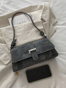 时尚纯色复古简约优雅单肩包 - 灰色 - 查看 5