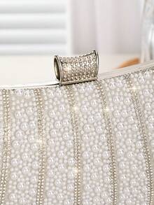 1 Stück modische Damen-Abendtasche mit Perlendekor, Mini-Handtasche mit Perlenverzierung, romantische Hochzeitsclutch, formelle Party-Umhängetasche, geeignet für Party, Dinner, Weihnachtsparty-Kleid, perfekt passend für Hochzeit und Party