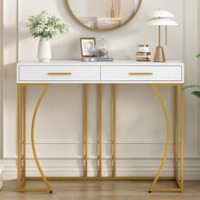 Console Table, Hallway Table With 2 Drawers, Lightweight Luxury Style Side Table, Sofa Table, 120x38x76 Cm, White/Gold - White - View 12