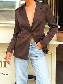 Women's New Fashion European And American Style Versatile Backless Satin Casual Long Sleeve Blazer - Brown - View 3