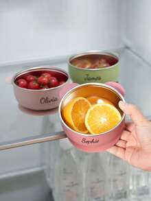 1pc Personalized Customization Name Silicone Children Bowl With Bear Design Removable Stainless Steel Inner Bowl Suction Base Self-Feeding Portable Kids Tableware - Multicolor - View 7