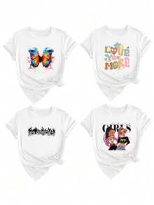 Plus Size Customized T-Shirts For Christmas, Thanksgiving, Halloween - Add Your Own Text/Images (Family Photos/Selfies/Pet Photos/Friend Photos) (Badge Logo/Company Logo/Family Photo/Selfies) To Design Your Own Personalized Printed T-Shirt, Customized T-Shirt, Anniversary Gift, Christmas, Thanksgiving, New Year Patterns, Baby/Couple/Family/Pet Photos,Kitties,Ornamental Stylish, For Summer,Ornamental,Dawg,Unique,Custom,Ideal Gifts For Her,Family,Friends,Pink Girls,For Holiday,For Vacation,For Anniversaries,Christmas Party Guideline - 白色 - 查看 4