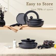 GIPP Multi-Functional Non-Stick Cookware Set: Healthy Kitchen New Choice, Detachable Handle For Easy Storage!(Gary 3/5/11/15pcs) - Black - View 7
