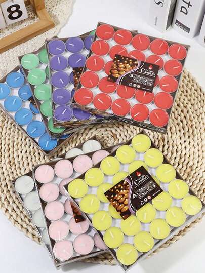 50支无香彩色小蜡烛，茶蜡，燃烧时间1小时，适用于派对、浪漫场景、生日派对、户外婚礼、室内晚餐、氛围装饰，1个简约金属烛台，日常休闲派对用品，白色、粉色、红色蜡烛（适合情人节/生日），家居和房间装饰，送给女性、闺蜜的礼物，营造浪漫氛围，返校季蜡烛