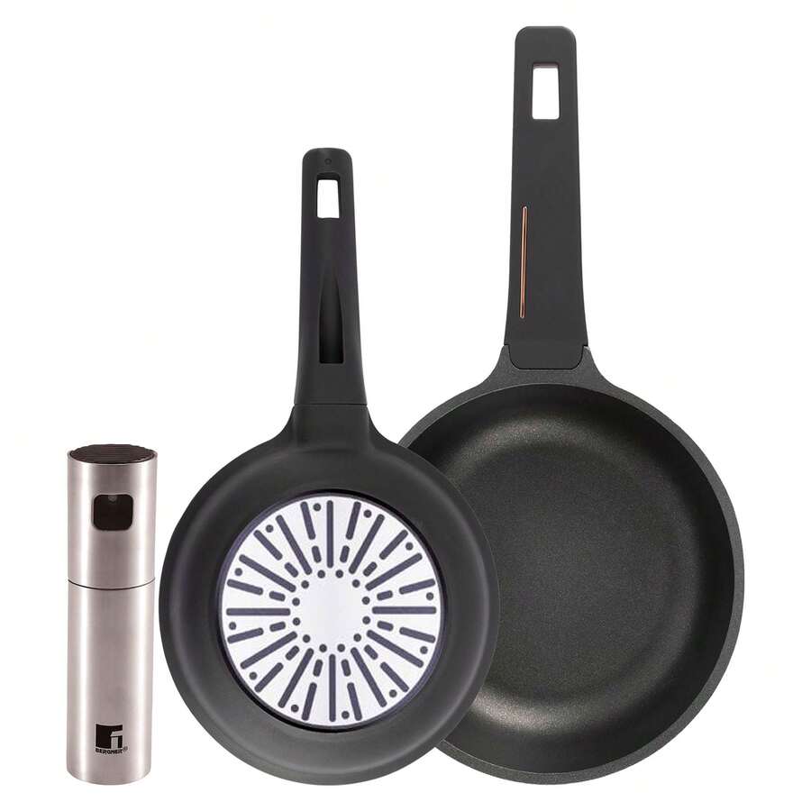 Set di 2 padelle Bergner Ø20Ø24cm in alluminio pressofuso + spruzzatore per olio e aceto Ø4x17,5cm in acciaio inox - Negro 3 - Visualizzare 1
