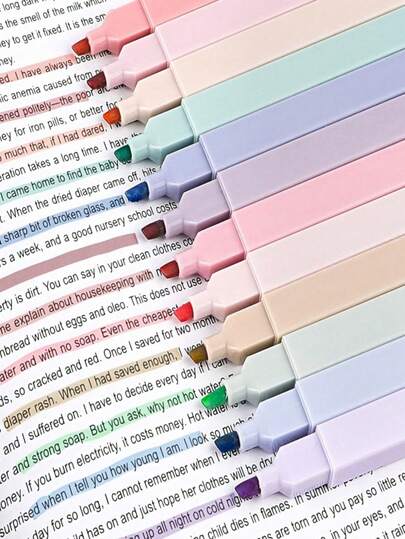 12pcs Morandi Aesthetic Square Highlighter Pens, Rich Colors, Smooth Writing, Soft Tip, Non-Fading, Quick-Drying, Suitable For Diaries, Notes, Ideal School Stationery. Crafted With Various Production Techniques, Suitable For Back To School Season, Opening Season, Learning Supplies, School Supplies, Can Be Used As Valentine's Day Gifts, Random Colors And Styles. (12pcs/Set)