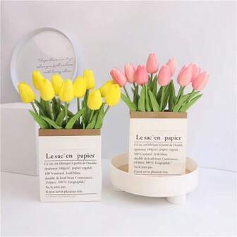 3/5/10 piezas Tulipanes artificiales en miniatura, disponibles en múltiples colores, tulipanes falsos realistas, adecuados para bodas/decoración del hogar, regalos de aniversario/cumpleaños/graduación, habitación, escritorio, decoraciones de jardín, Día de San Valentín.