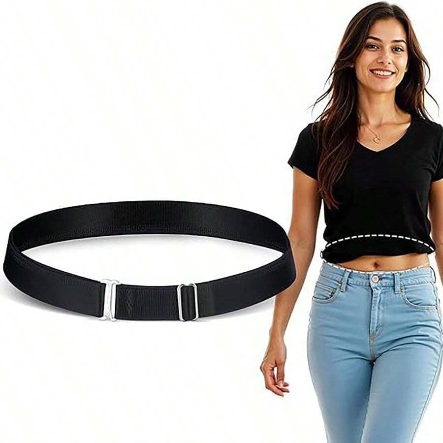 1Pc Black Belt Shirt Stays Belt, Adjustable Belt Style Shirt Stay Women/Men Accessories - Initial - View 1