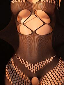 Lencería sexy para mujer con tirantes finos, cuello en V profundo, body de malla calada, mono sin entrepierna para uso nocturno en clubes