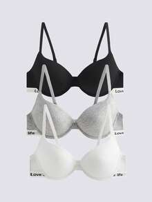Loungeista 3件套轻薄衬垫字母印花聚拢文胸，女士钢圈文胸 - 彩色 - 查看 1